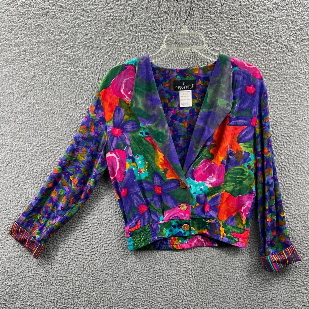 Womens Vibrant Maximalist Blouse 2P Bold Floral Artsy Indie Retro Cropped Button